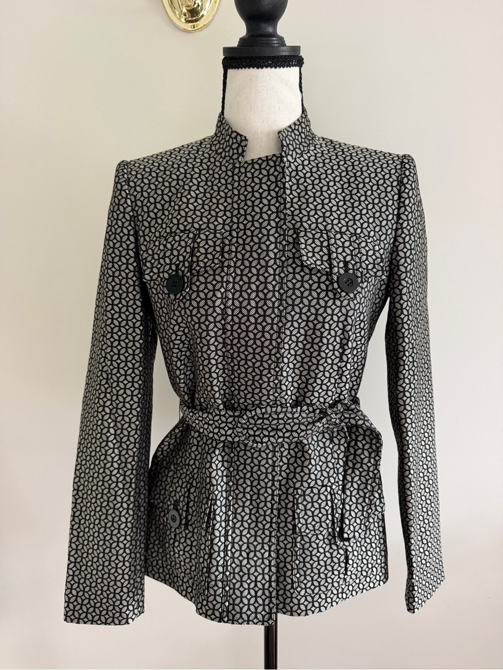 Anne Klein Black & White Patterned Belted Jacket